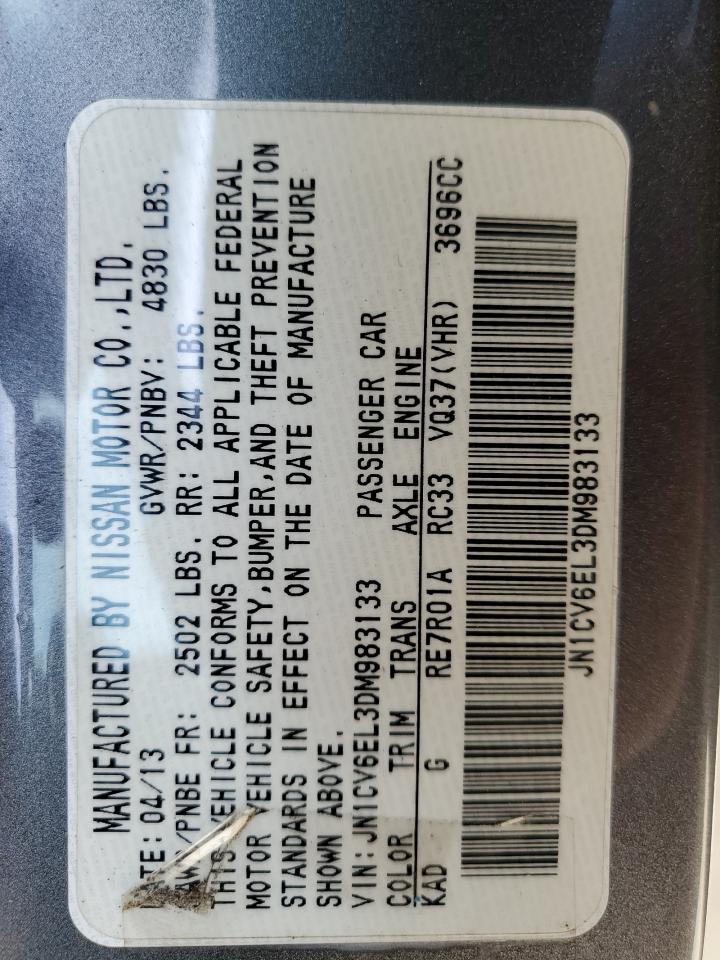 2013 Infiniti G37 VIN: JN1CV6EL3DM983133 Lot: 45941075