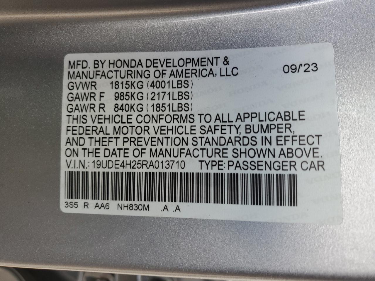 2024 Acura Integra VIN: 19UDE4H25RA013710 Lot: 66634695