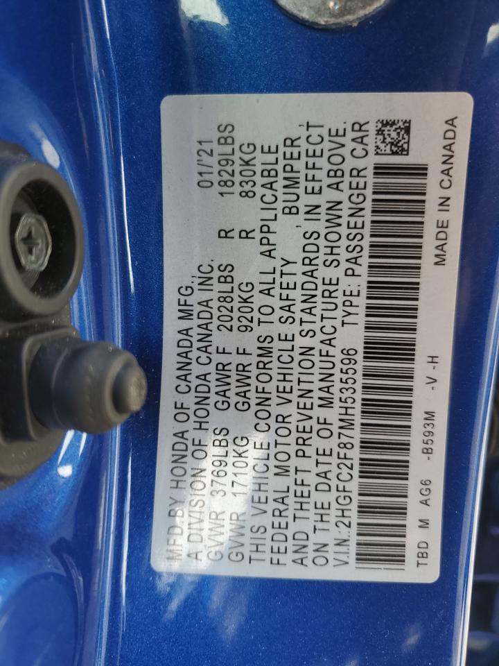 2HGFC2F87MH535596 HONDA CIVIC 2021