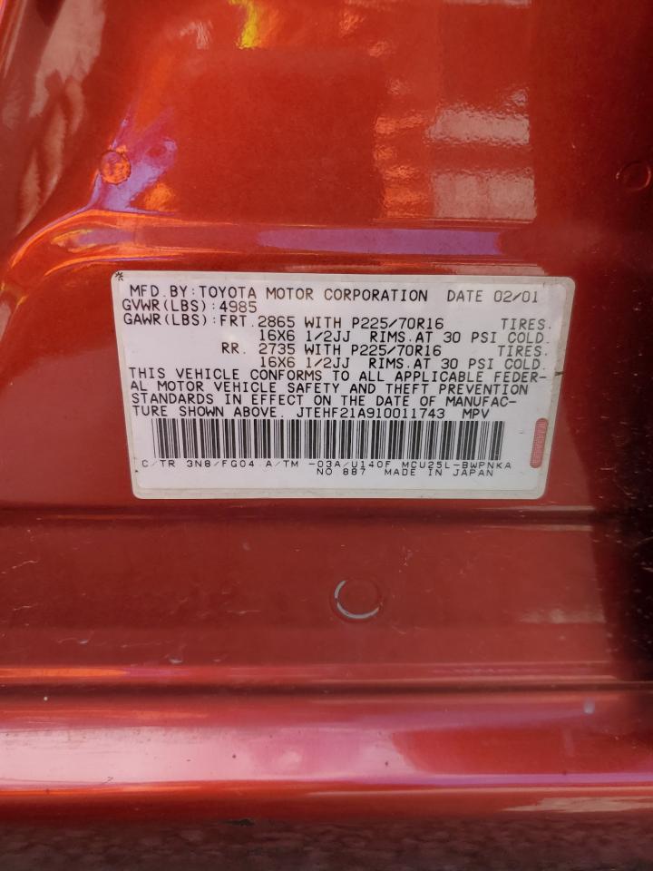 2001 Toyota Highlander VIN: JTEHF21A910011743 Lot: 45382285
