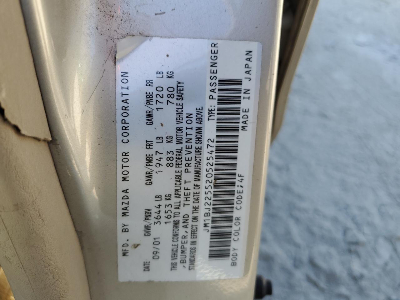 2002 Mazda Protege Dx VIN: JM1BJ225520525472 Lot: 45699915
