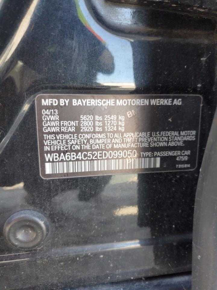 2014 BMW 650 Xi Gran Coupe VIN: WBA6B4C52ED099050 Lot: 45491865