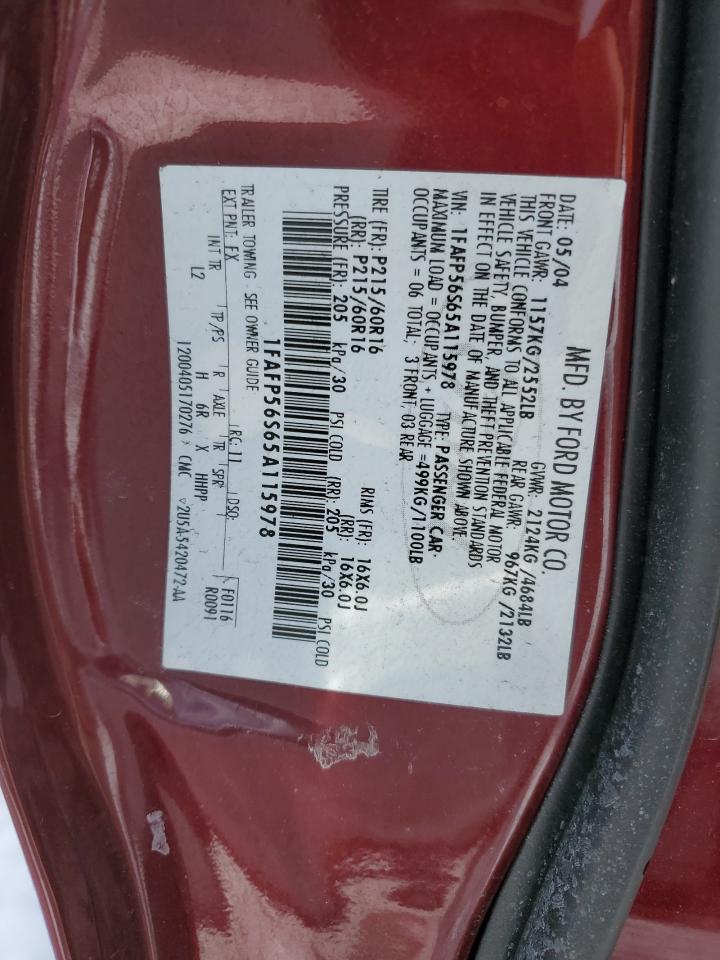 2005 Ford Taurus Se VIN: 1FAFP56565A115978 Lot: 41735565