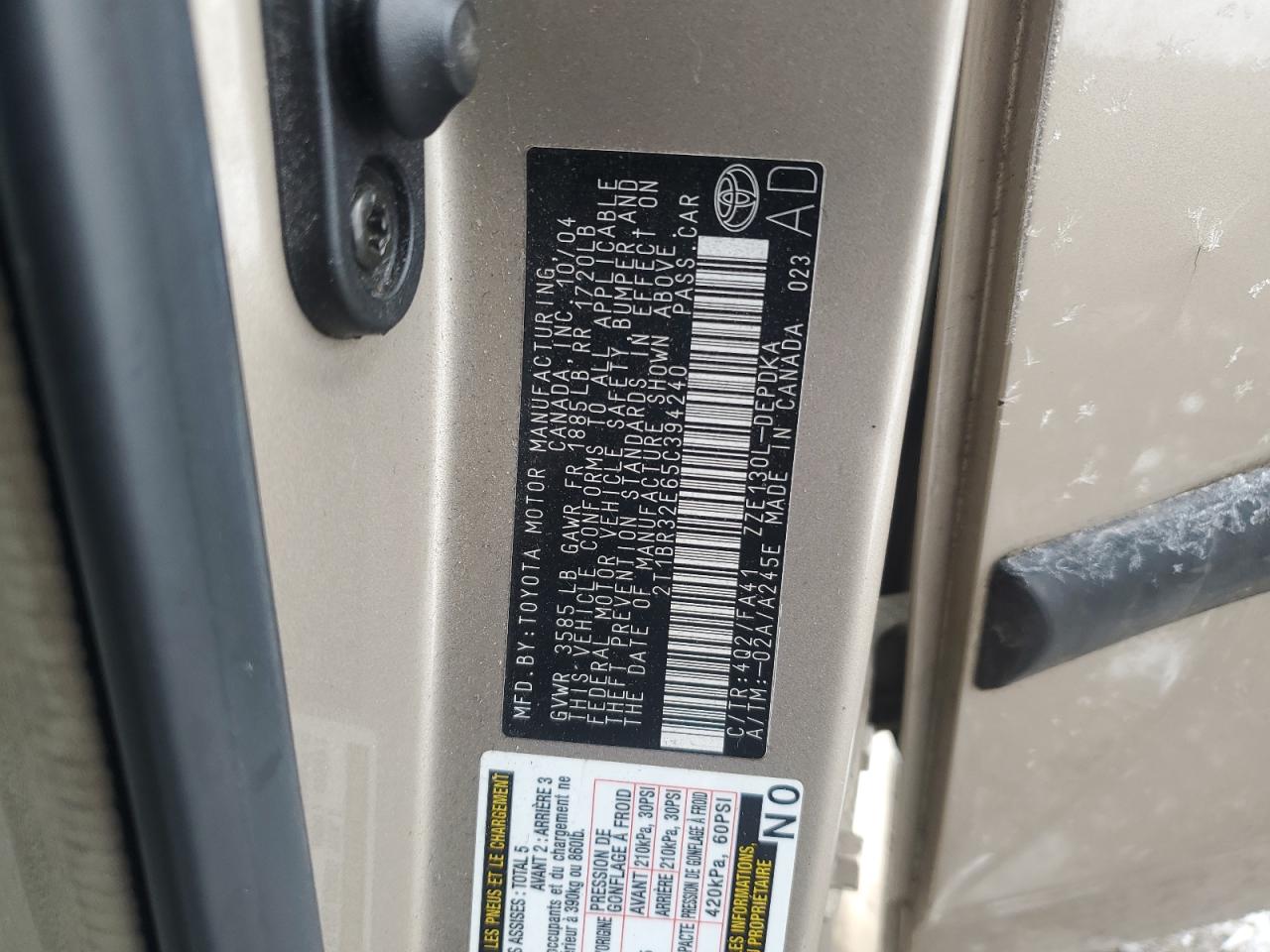 2005 Toyota Corolla Ce VIN: 2T1BR32E65C394240 Lot: 44657895