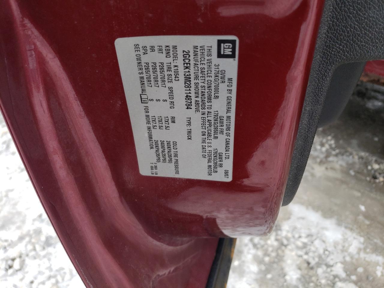 2008 Chevrolet Silverado K1500 VIN: 2GCEK13M281148784 Lot: 44597845