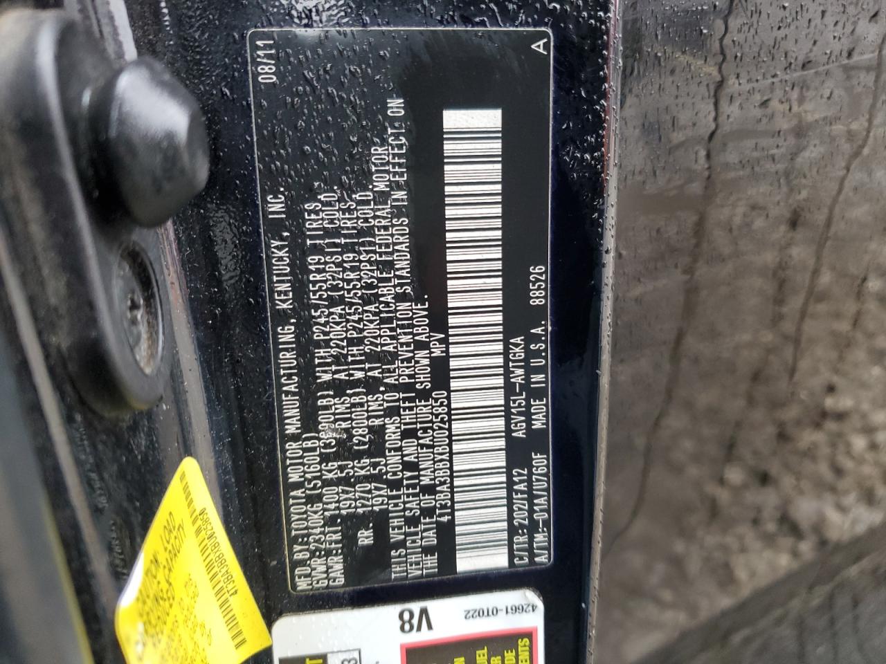 2011 Toyota Venza VIN: 4T3BA3BBXBU025850 Lot: 44859355