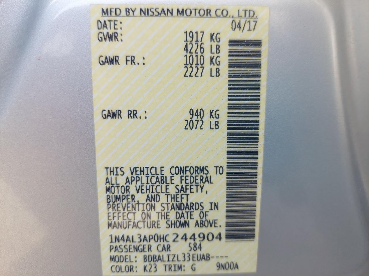 1N4AL3AP0HC244904 - 2017 Nissan Altima 2.5 - #44288525