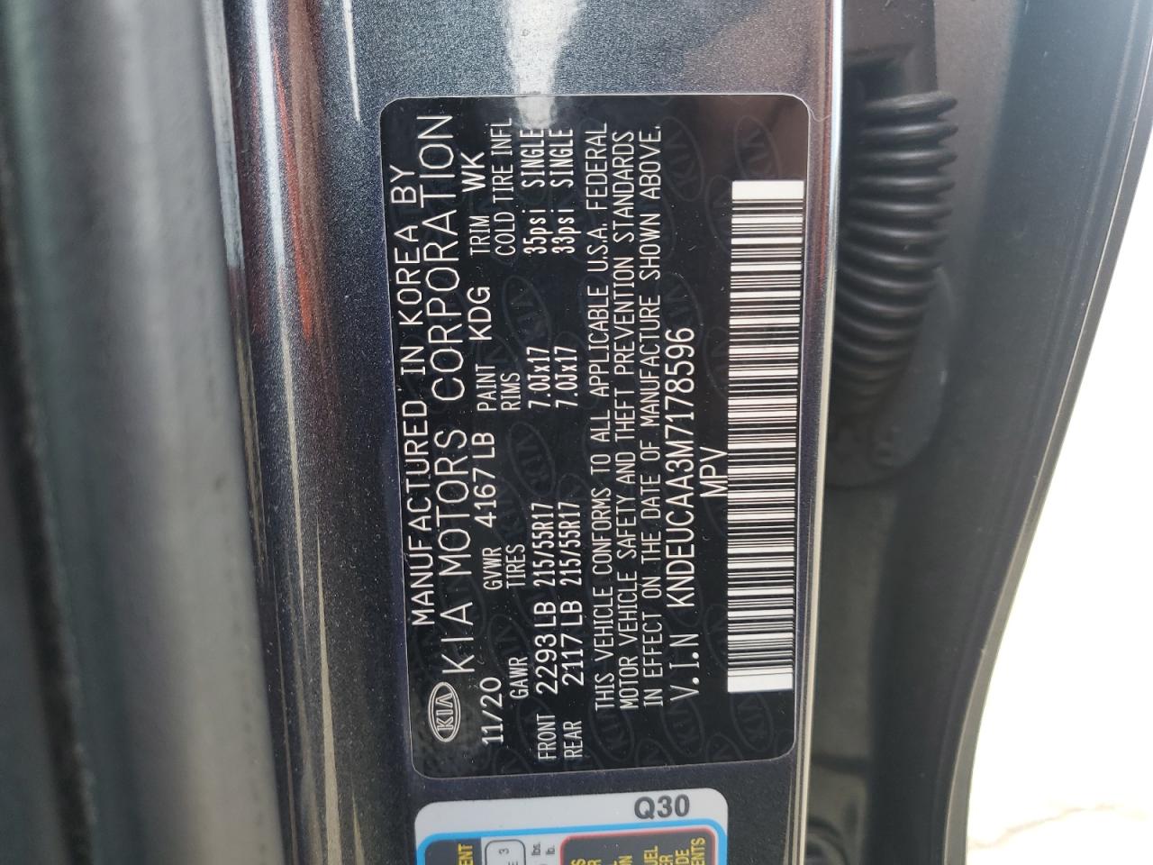 2021 Kia Seltos S VIN: KNDEUCAA3M7178596 Lot: 45431995