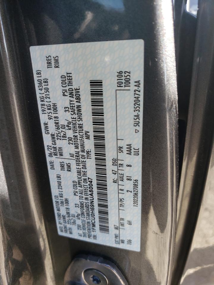 1FMCU0H69NUA80047 FORD ESCAPE 2022