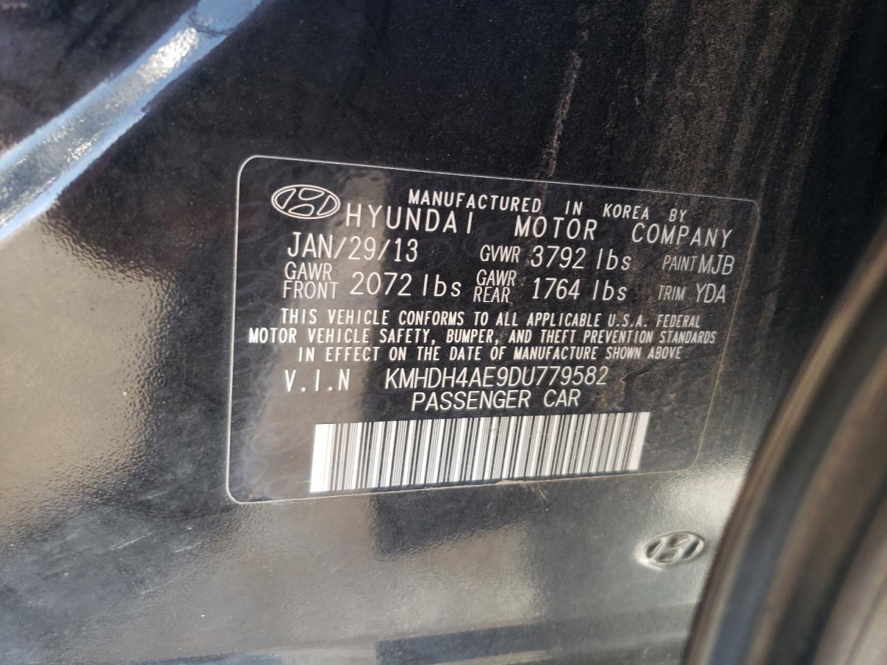 2013 Hyundai Elantra Gls VIN: KMHDH4AE9DU779582 Lot: 65114785