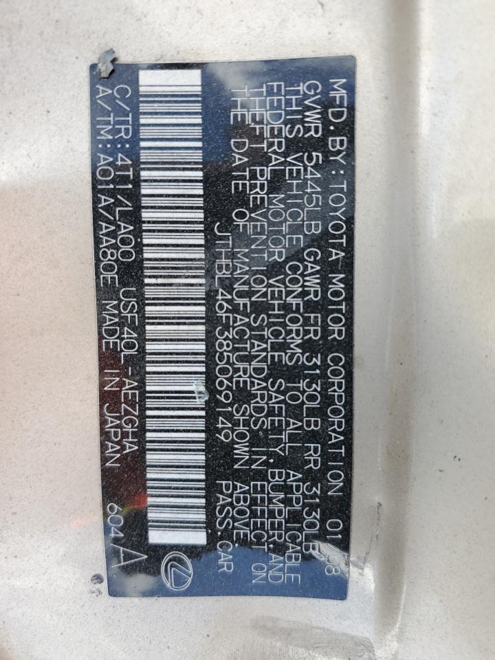 2008 Lexus Ls 460 VIN: JTHBL46F385069149 Lot: 43646605