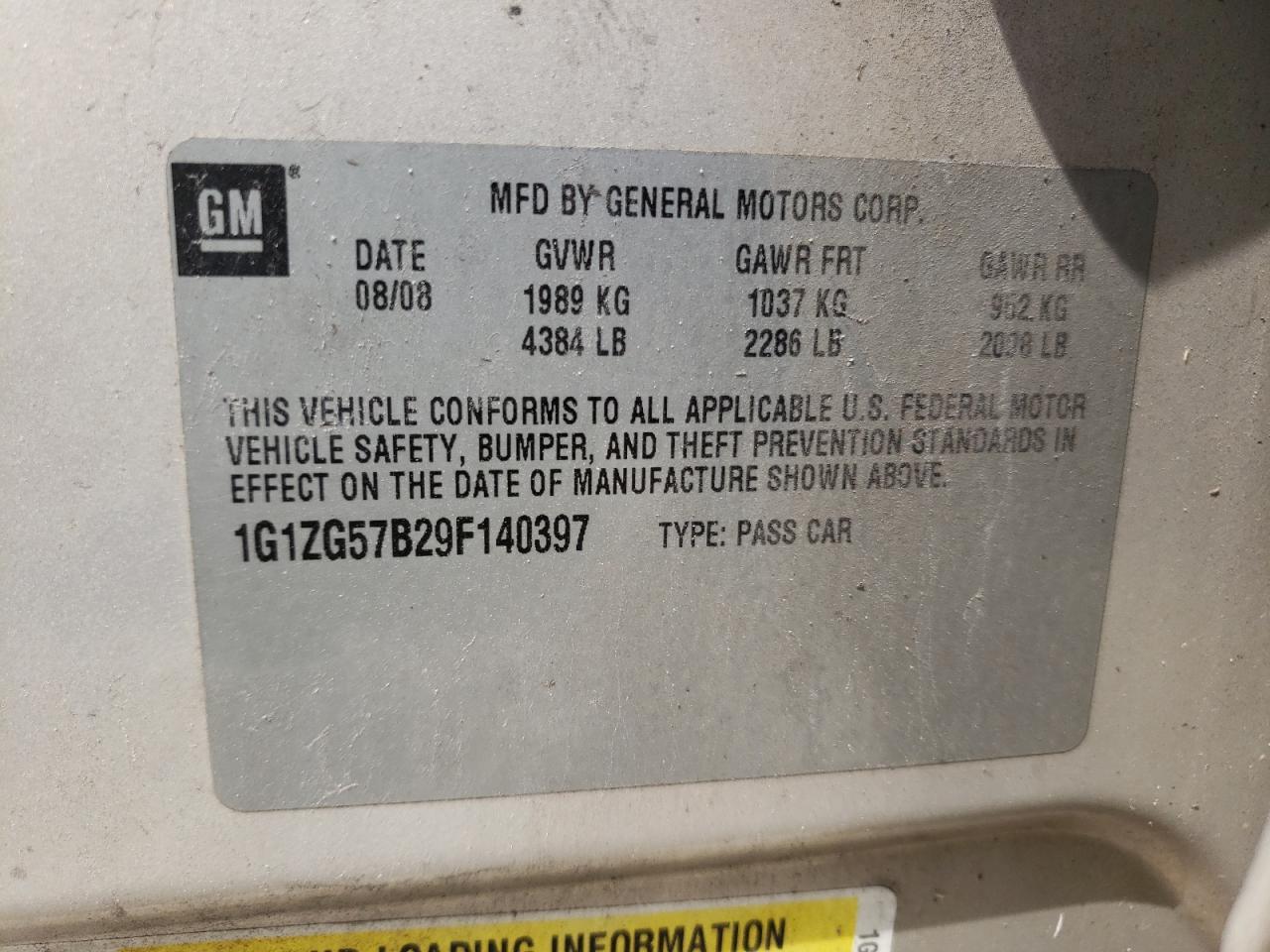 2009 Chevrolet Malibu Ls VIN: 1G1ZG57B29F140397 Lot: 47659705