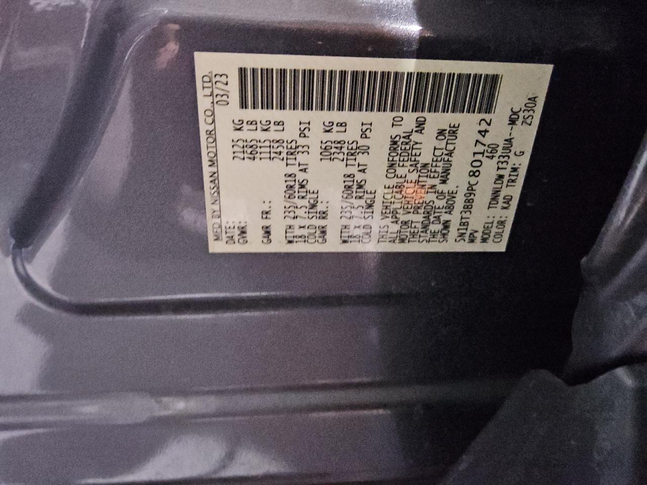 5N1BT3BB9PC801742 NISSAN ROGUE 2023