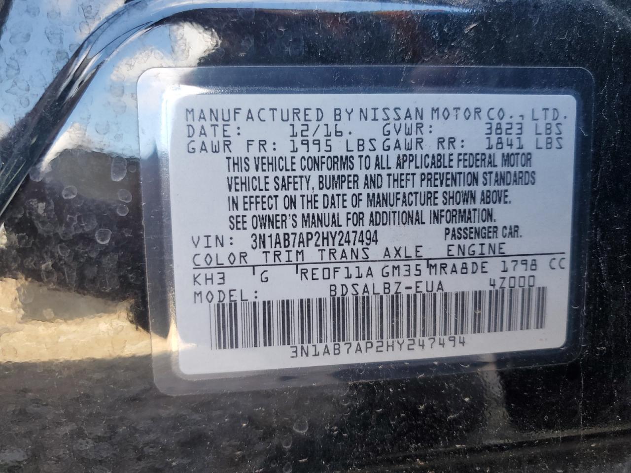 3N1AB7AP2HY247494 NISSAN SENTRA 2017