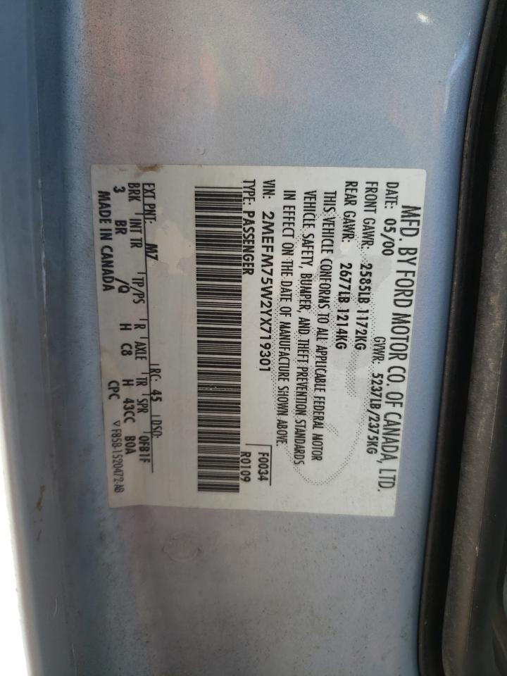 2000 Mercury Grand Marquis Ls VIN: 2MEFM75W2YX719301 Lot: 45717495