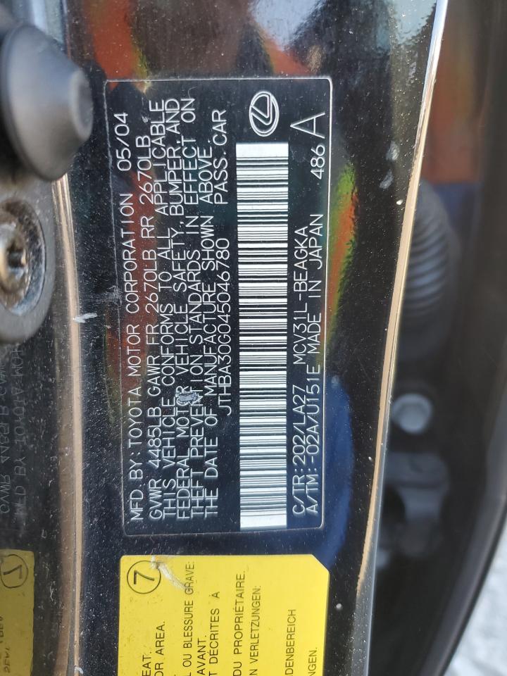 2004 Lexus Es 330 VIN: JTHBA30G045046780 Lot: 47369565