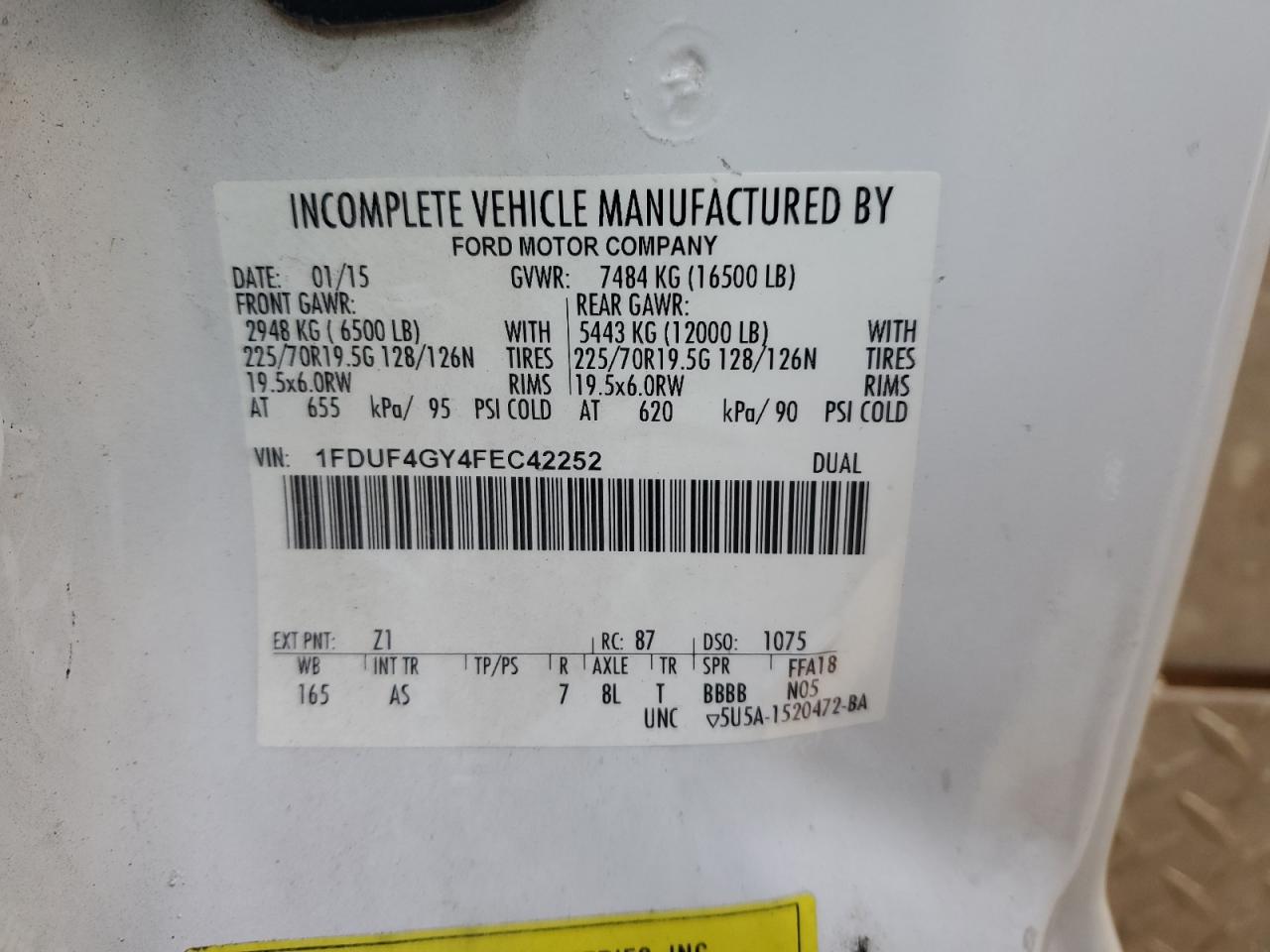 2015 Ford F450 Super Duty VIN: 1FDUF4GY4FEC42252 Lot: 47184175