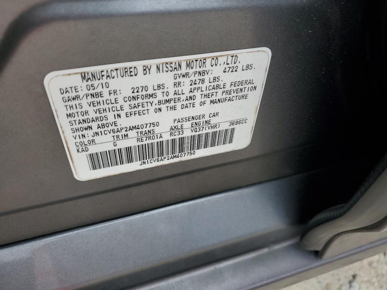 2010 Infiniti G37 Base VIN: JN1CV6AP2AM407750 Lot: 42428905