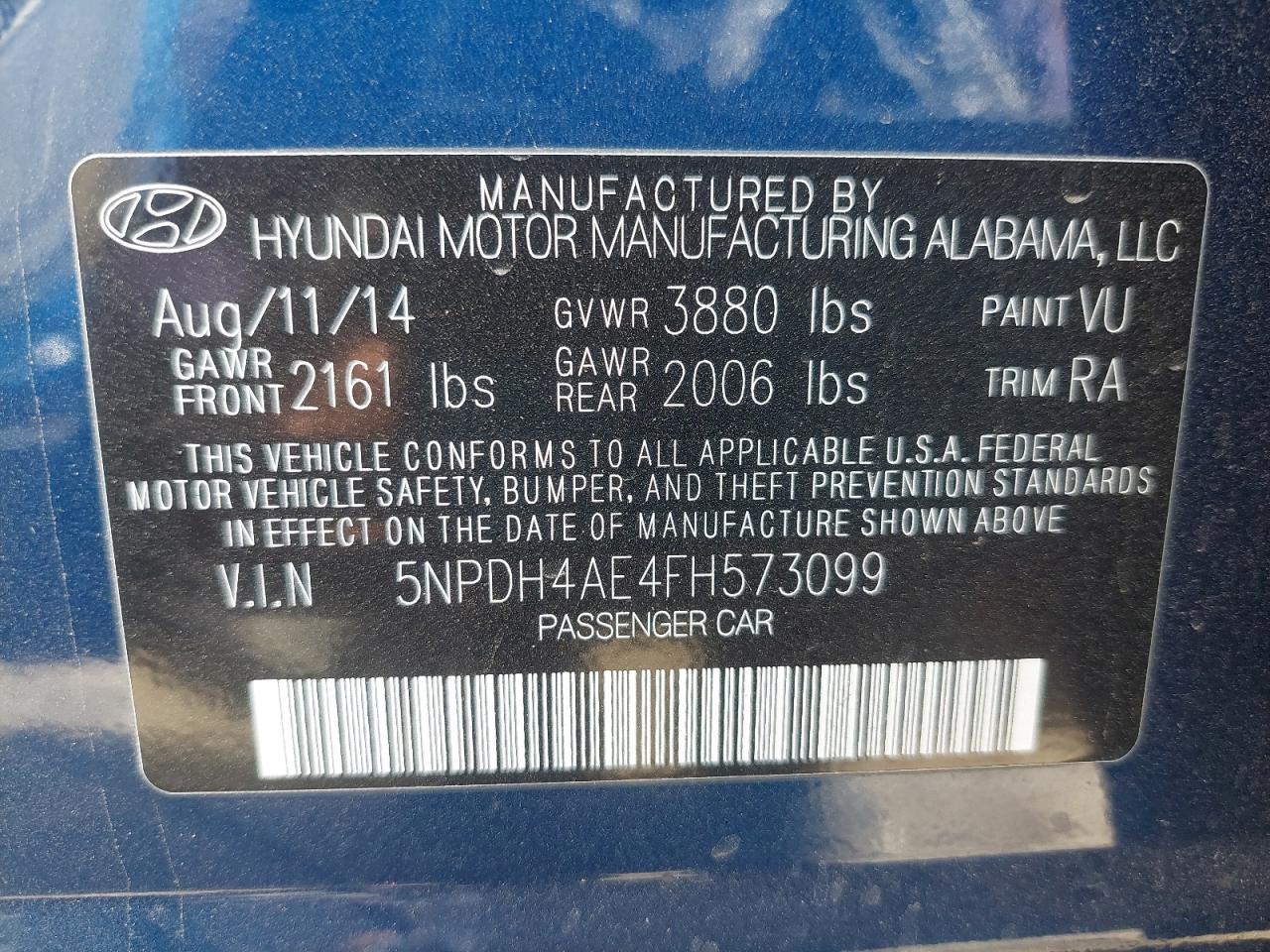 5NPDH4AE4FH573099 - 2015 Hyundai ELENTRA - #44829805