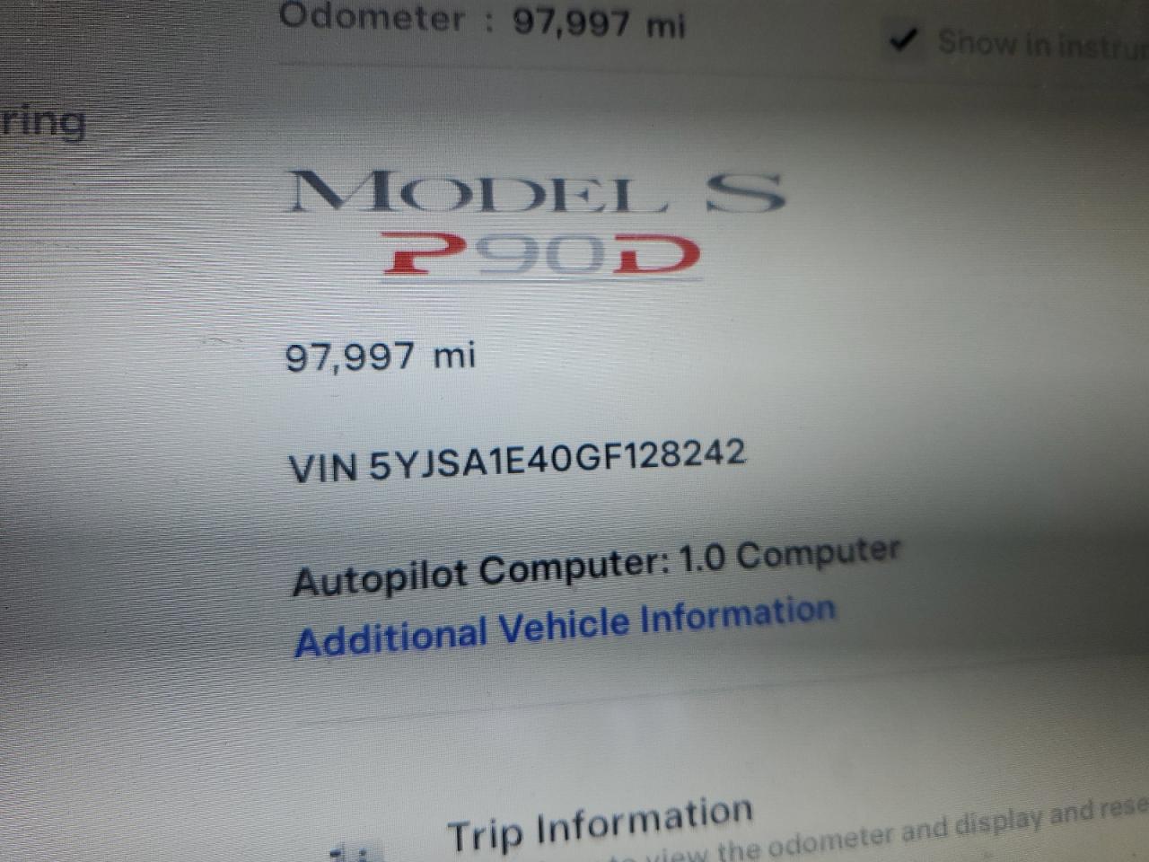 2016 Tesla Model S VIN: 5YJSA1E40GF128242 Lot: 46298325