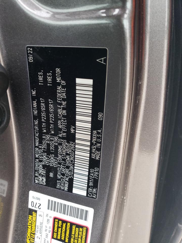 2022 Toyota Sienna Xle VIN: 5TDJSKFC3NS072682 Lot: 44154875