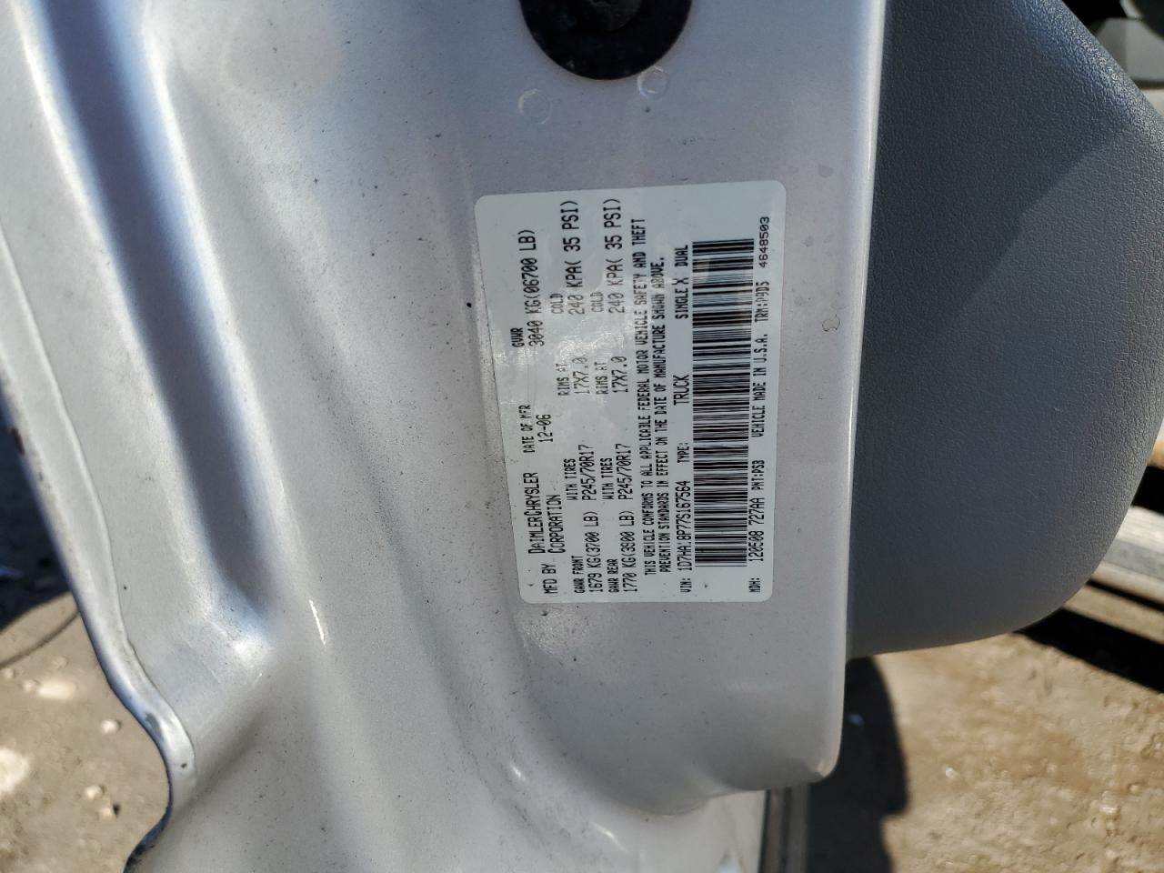2007 Dodge Ram 1500 St VIN: 1D7HA18P77S167564 Lot: 46651065