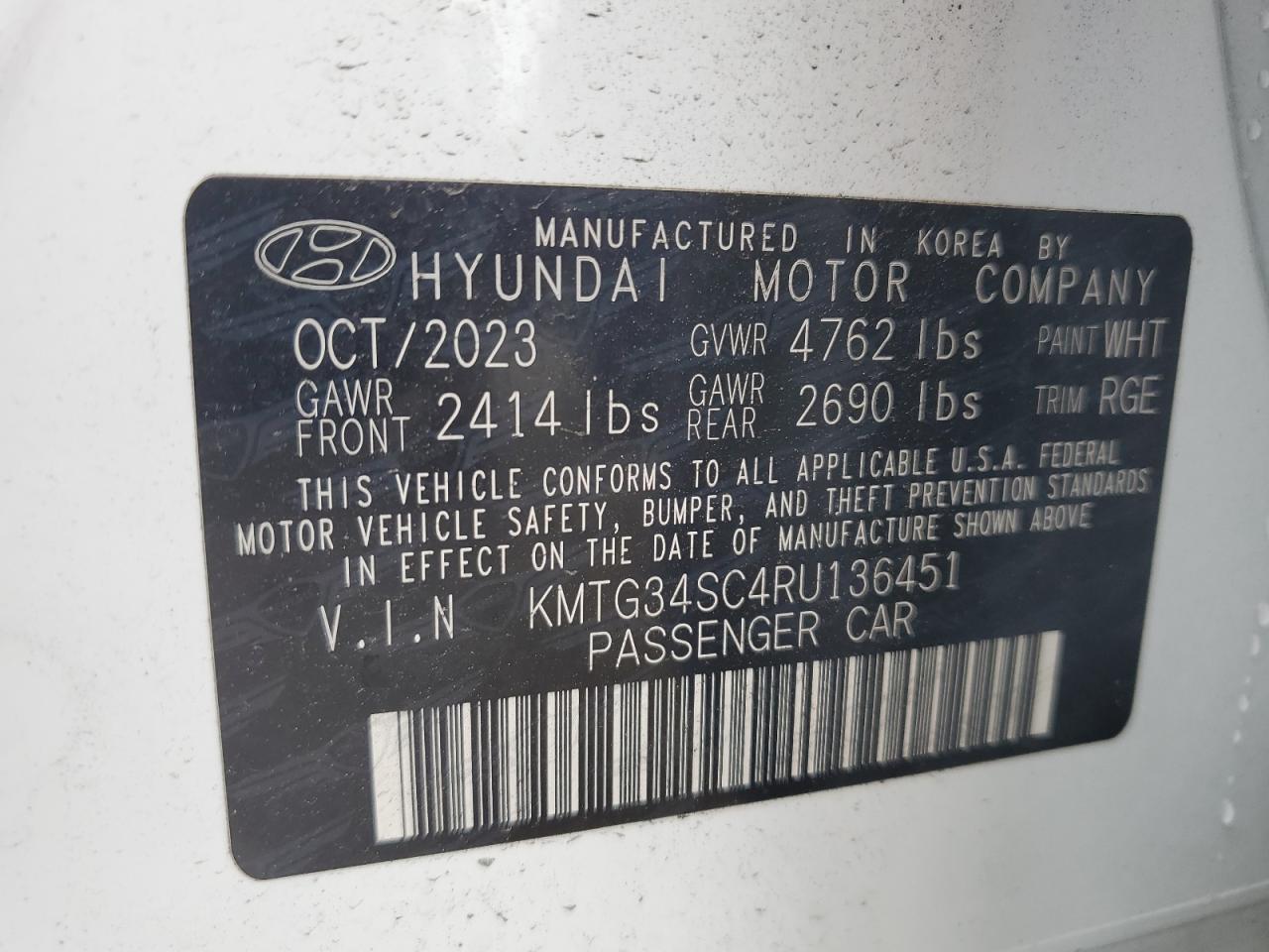 2024 Genesis G70 Base VIN: KMTG34SC4RU136451 Lot: 43850315