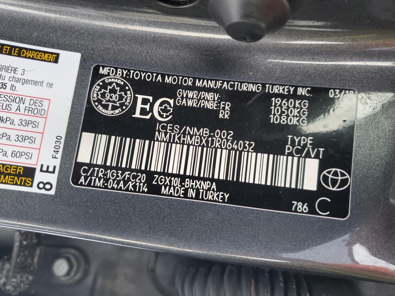 2018 Toyota C-Hr Xle VIN: NMTKHMBX1JR064032 Lot: 44840055