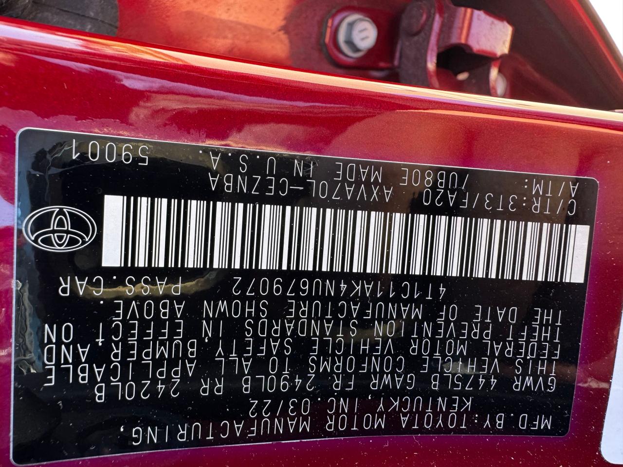 2022 Toyota Camry Le VIN: 4T1C11AK4NU679072 Lot: 46518045