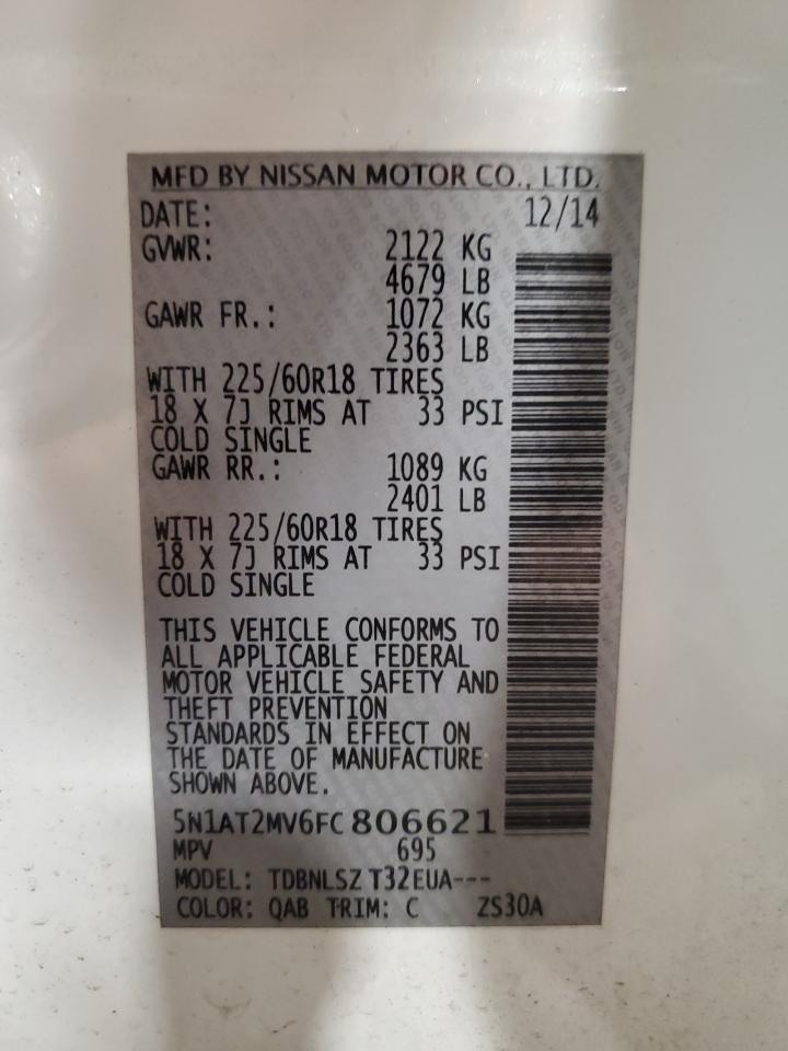 2015 Nissan Rogue S VIN: 5N1AT2MV6FC806621 Lot: 46746105