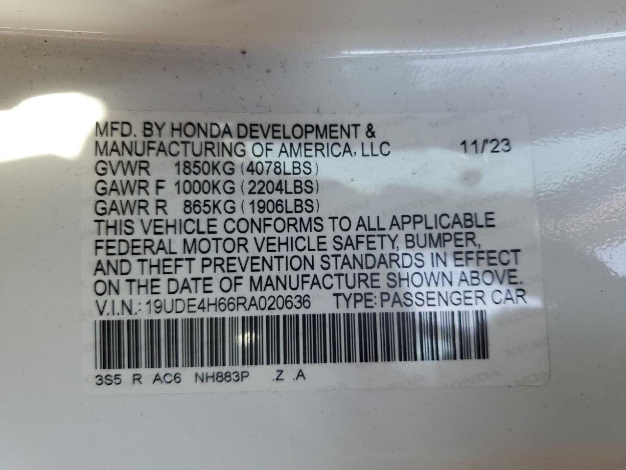 2024 Acura Integra A-Spec Tech VIN: 19UDE4H66RA020636 Lot: 45386485