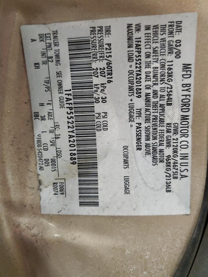2000 Ford Taurus Ses VIN: 1FAFP5522YA201889 Lot: 45310655