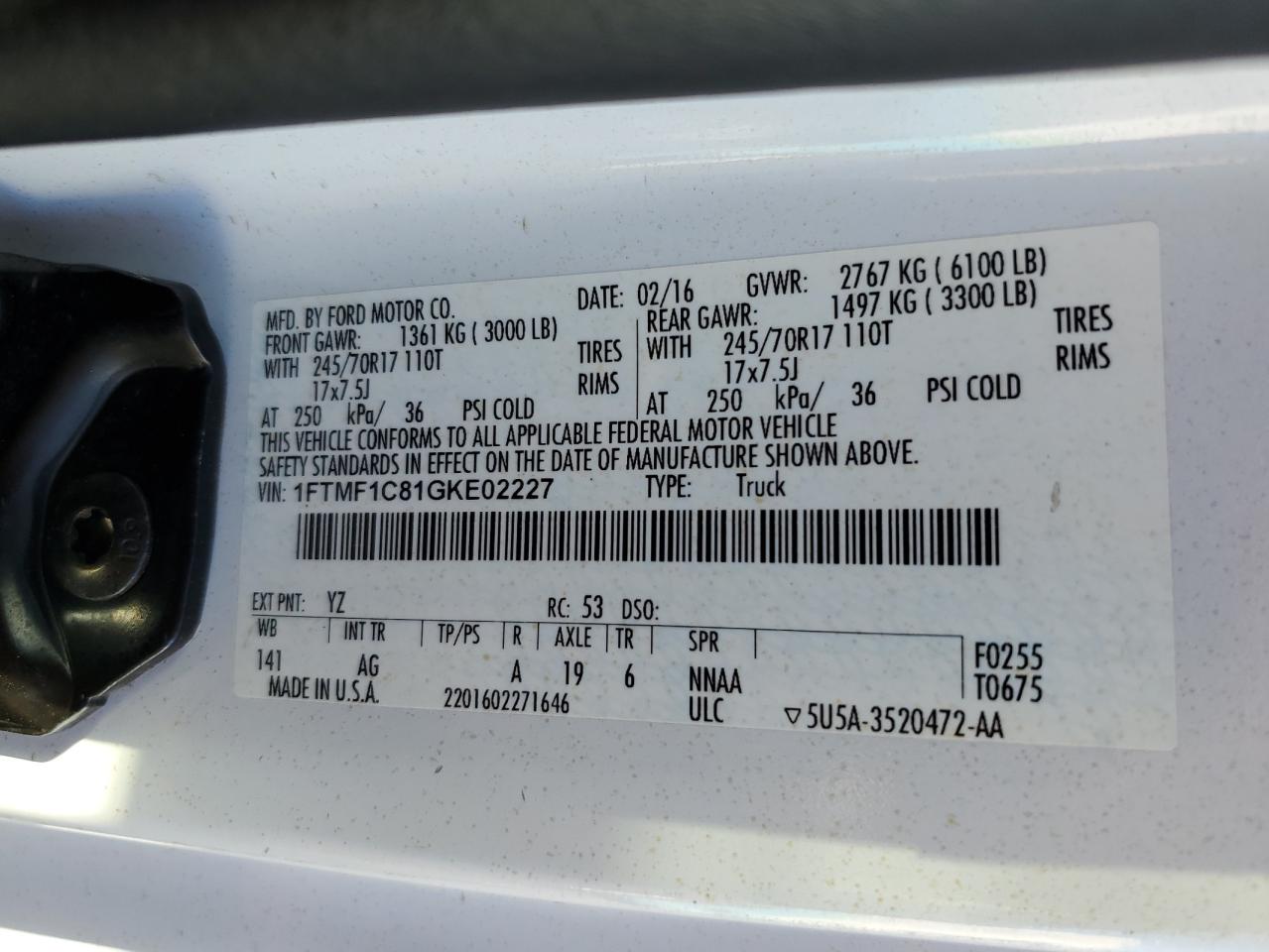 1FTMF1C81GKE02227 FORD All Models 2016