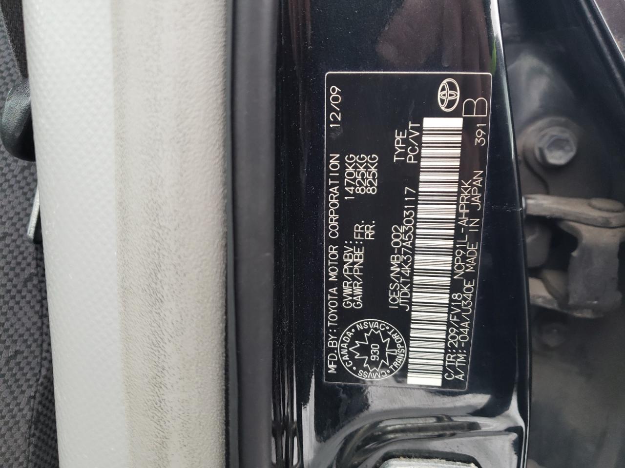 2010 Toyota Yaris VIN: JTDKT4K37A5303117 Lot: 44206795