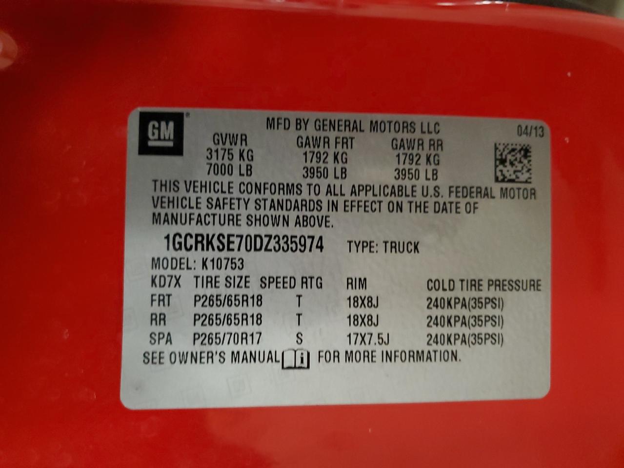 2013 Chevrolet Silverado K1500 Lt VIN: 1GCRKSE70DZ335974 Lot: 44327515