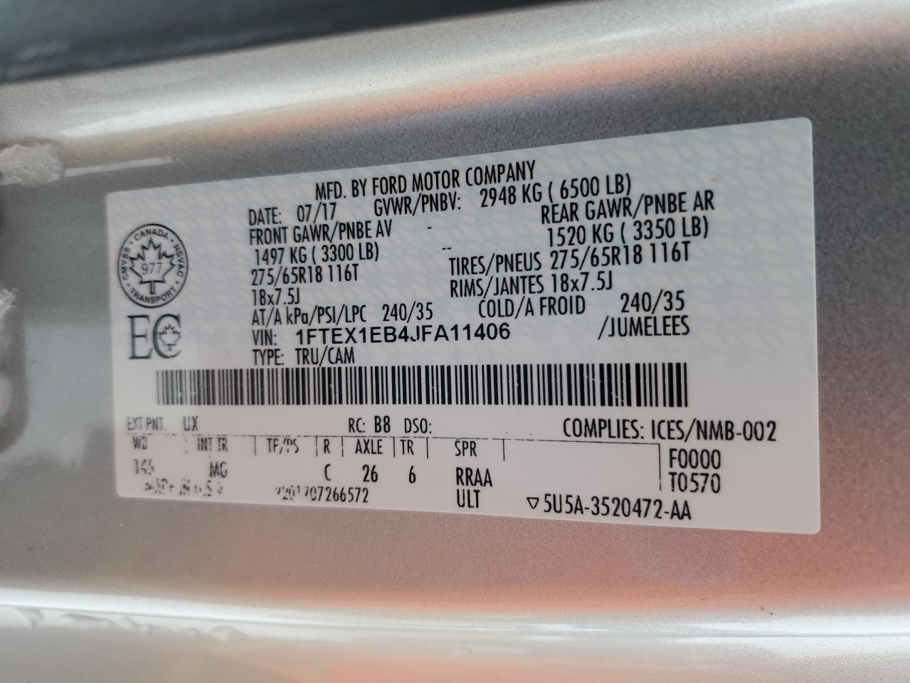 1FTEX1EB4JFA11406 FORD F-150 2018