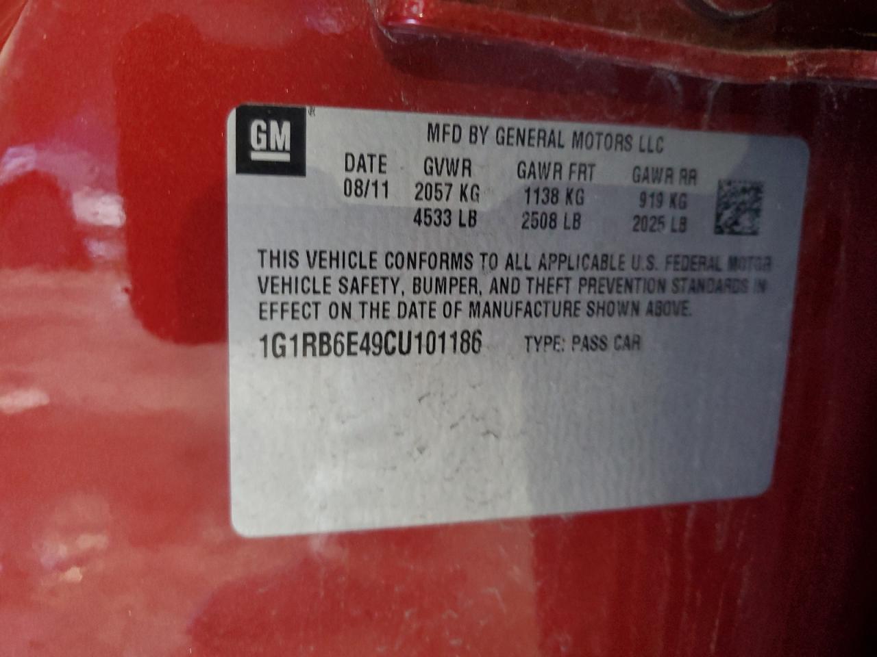 2012 Chevrolet Volt VIN: 1G1RB6E49CU101186 Lot: 45789335