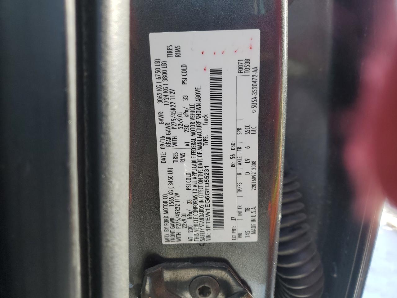 1FTEW1EG6GFD55231 FORD F-150 2016