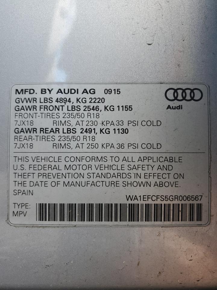 2016 Audi Q3 Premium Plus VIN: WA1EFCFS5GR006567 Lot: 43519905