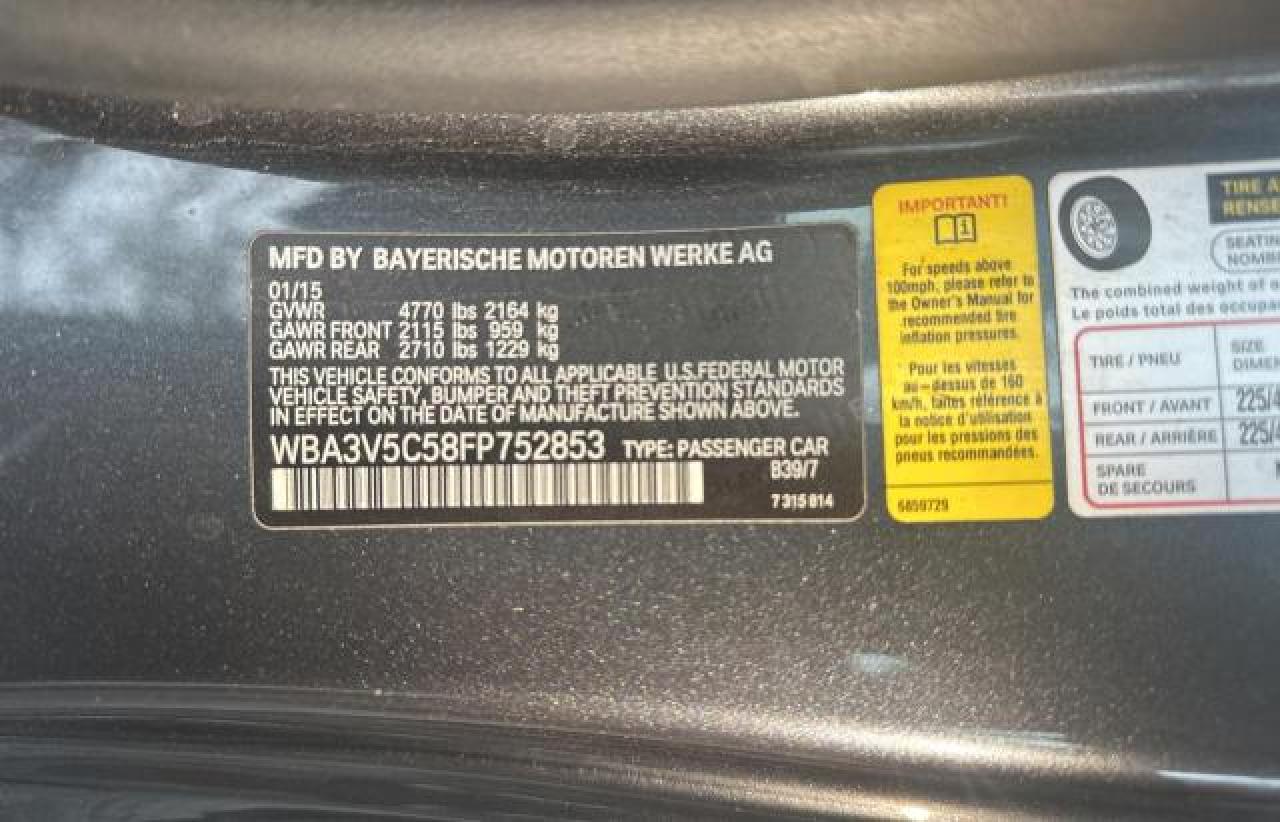 2015 BMW 428 I VIN: WBA3V5C58FP752853 Lot: 45597845