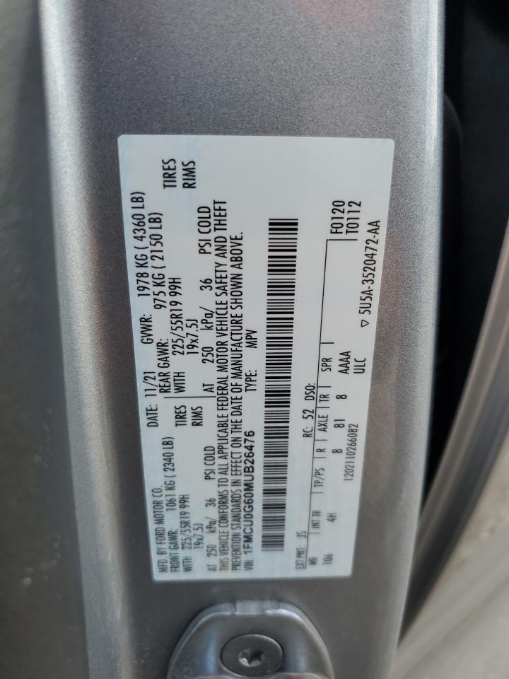 2021 Ford Escape Se VIN: 1FMCU0G60MUB26476 Lot: 45902945