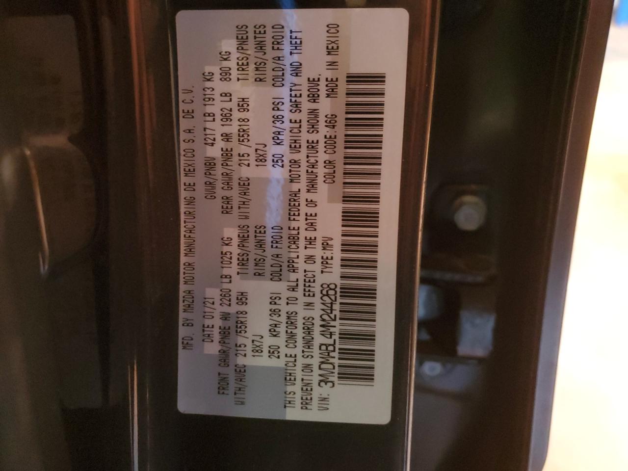 2021 Mazda Cx-30 Select VIN: 3MVDMABL4MM244268 Lot: 46627895