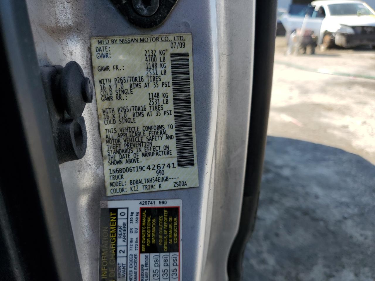 2009 Nissan Frontier King Cab Xe VIN: 1N6BD06T19C426741 Lot: 46276855