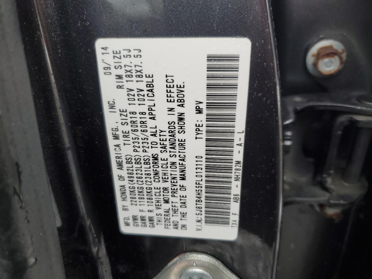 2015 Acura Rdx Technology VIN: 5J8TB4H55FL013110 Lot: 45080905