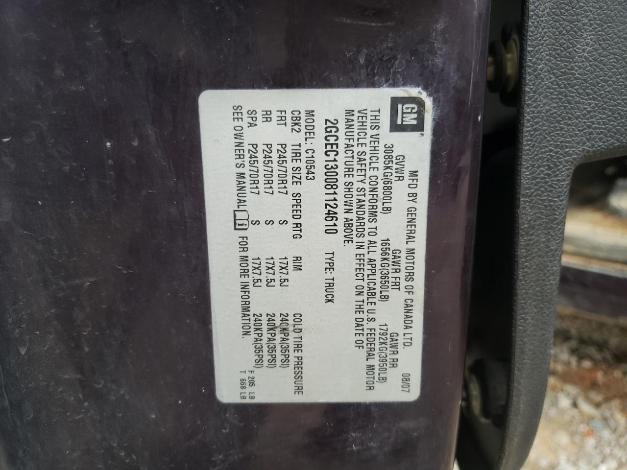 2008 Chevrolet Silverado C1500 VIN: 2GCEC130081124610 Lot: 45158565