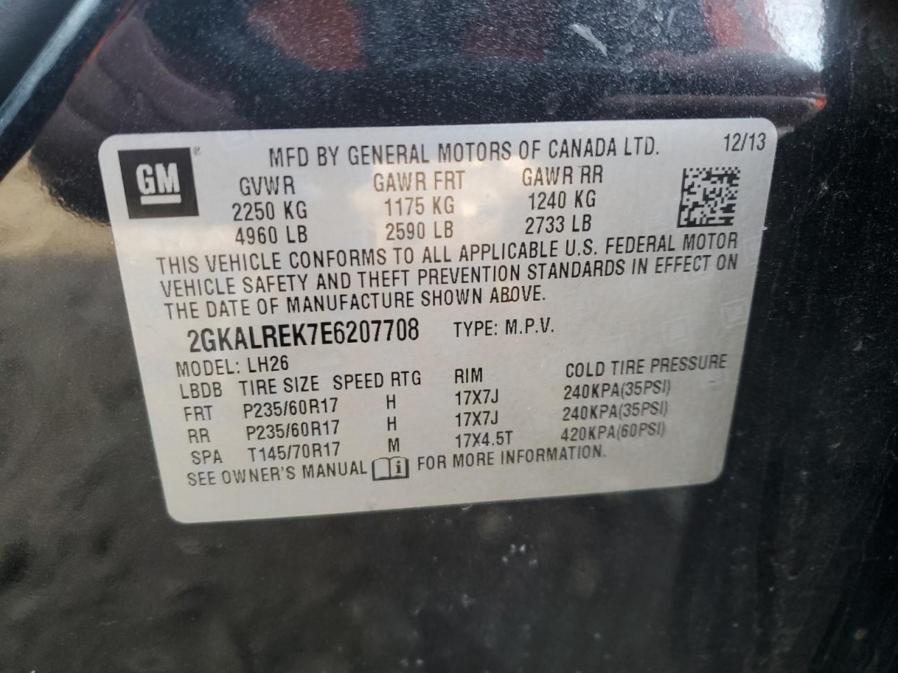 2014 GMC Terrain Sle VIN: 2GKALREK7E6207708 Lot: 43770945