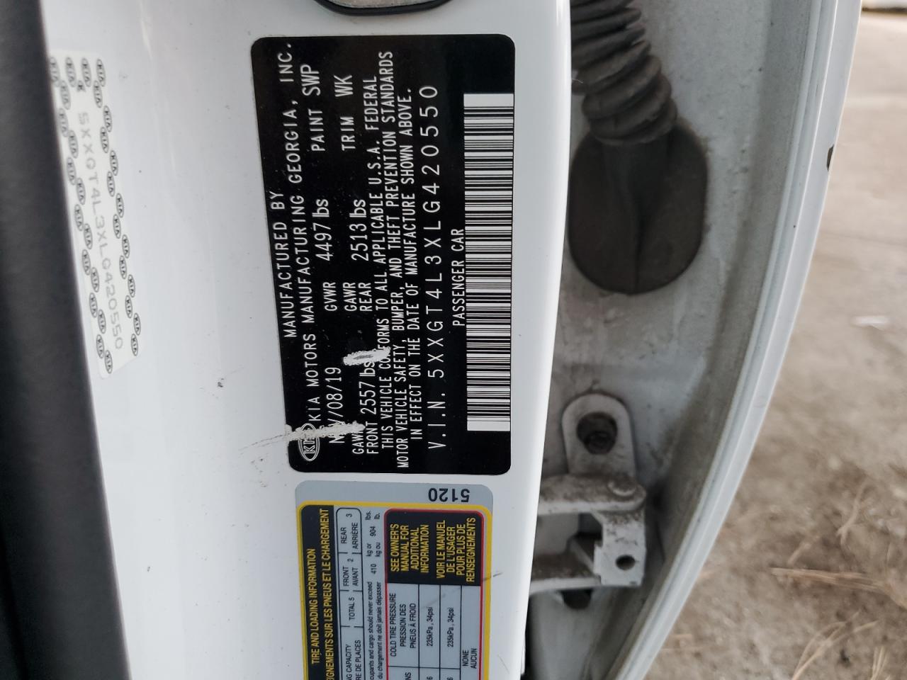 2020 Kia Optima Lx VIN: 5XXGT4L3XLG420550 Lot: 44335685