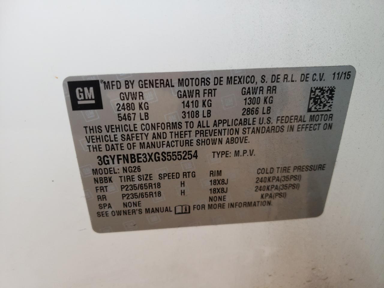 2016 Cadillac Srx Luxury Collection VIN: 3GYFNBE3XGS555254 Lot: 47120185