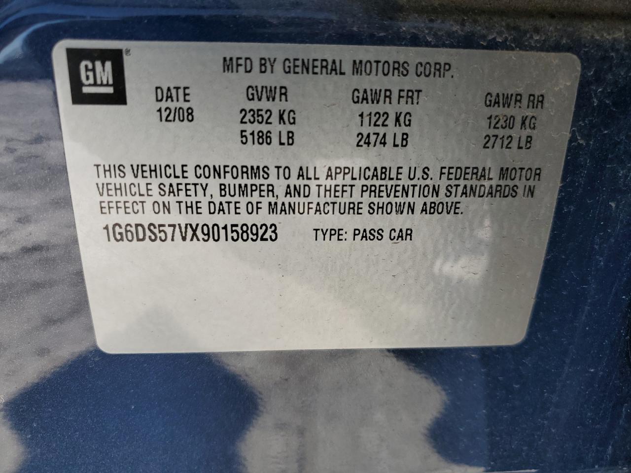 2009 Cadillac Cts Hi Feature V6 VIN: 1G6DS57VX90158923 Lot: 44245105
