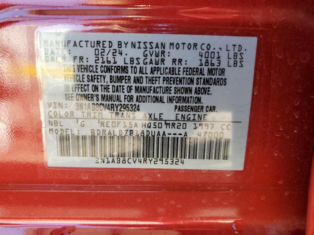 2024 Nissan Sentra Sv VIN: 3N1AB8CV4RY295324 Lot: 45655835